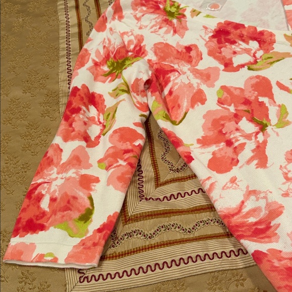 NWOT Isaac Mizrahi Live! Cotton Knit Cardigan, Pink Blossoms, Pink Buttons, L - Picture 3 of 8